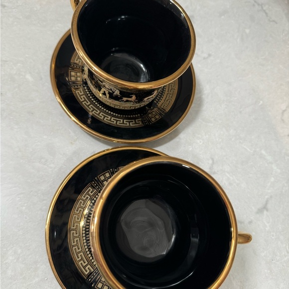 2 Black and Gold Greek Motif Cups and Saucers - Picture 8 of 9